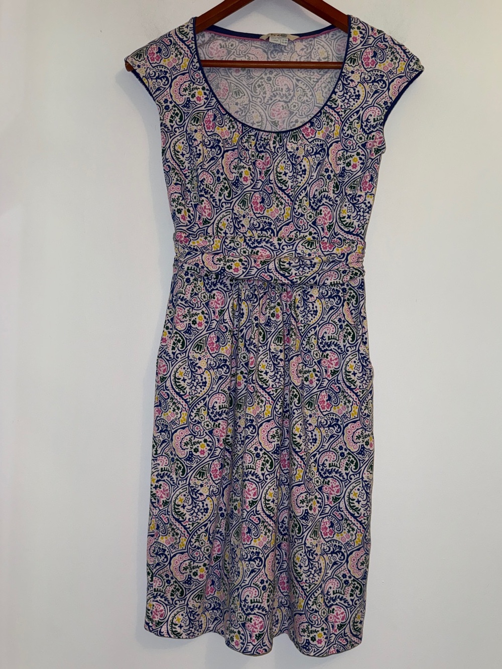 Boden Margot Jersey Paisley Floral Cap Sleeve Dress Pockets US 4 UK 8 - Picture 4 of 12